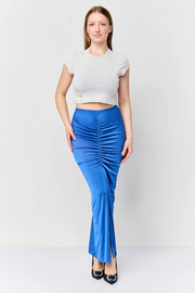 In The Style Womens X Liberty Sleeve Ruched Detail Midi Skirt Co-Ord in Navy