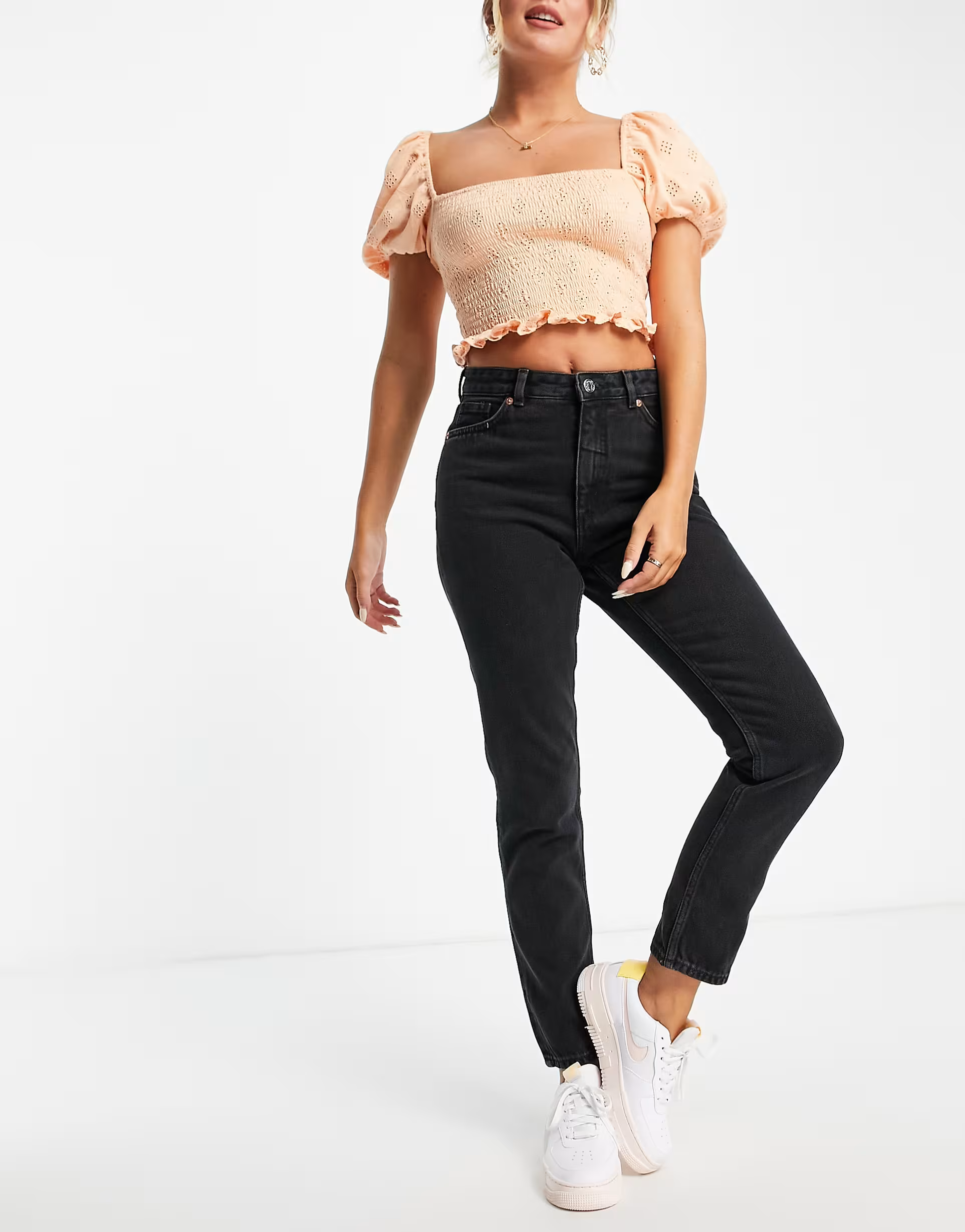 Monki Womens Kimomo High Waist Mom Jeans With Cotton in Wash Black