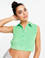 NA-KD Womens X Josefine Hj Co-Ord Towelling Polo Top In Green