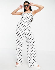The Frolic Womens Polka Dot Bust-Detail Jumpsuit in Black And White