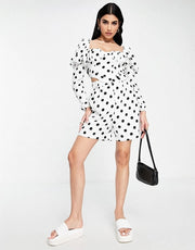 The Frolic Womens Polka Dot Smock Crop Blouse Co-Ord in Black And White
