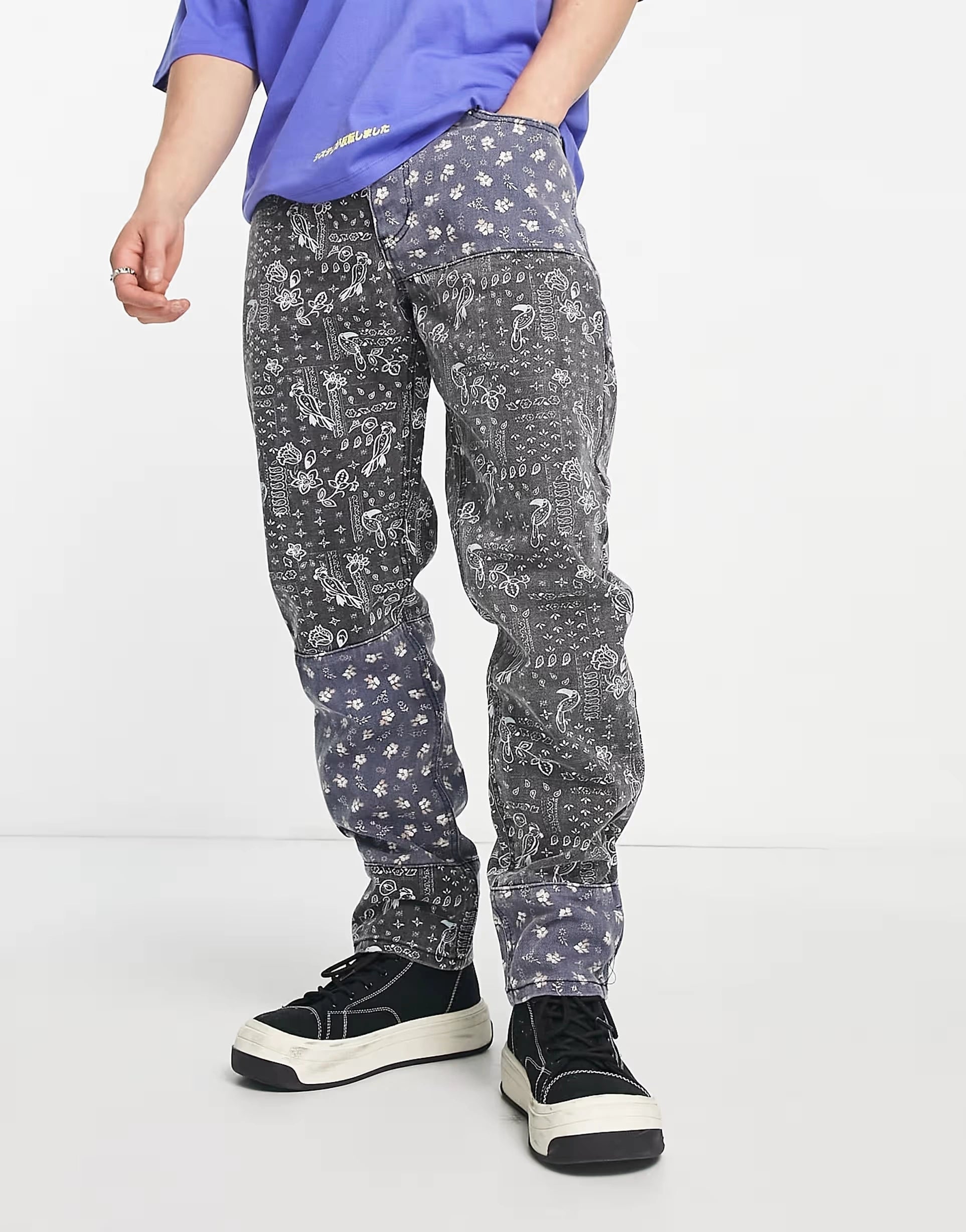 Mens Liquor N Poker Straight Leg Denim Jeans In Blue Paisley