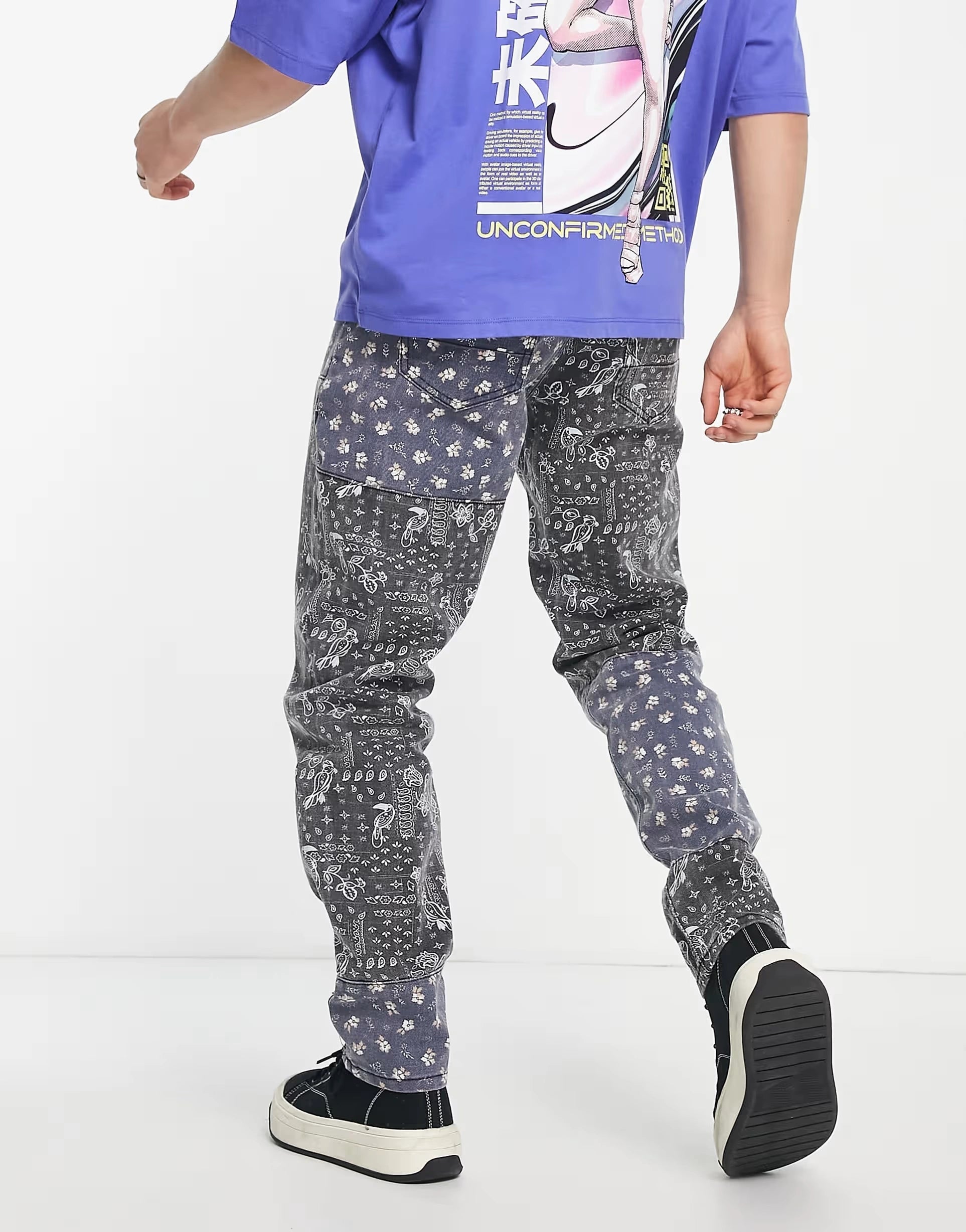 Mens Liquor N Poker Straight Leg Denim Jeans In Blue Paisley
