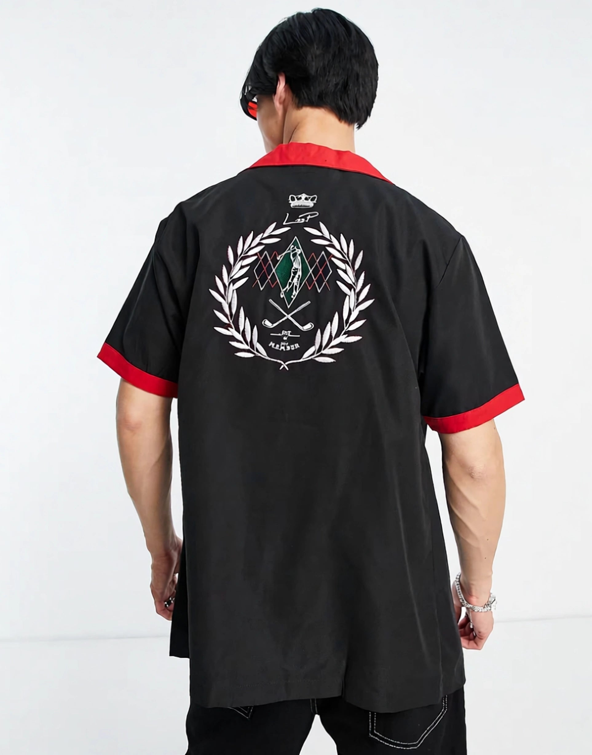 Liquor N Poker Mens Co-Ord Shirt in Black With Golf Club Back Embroidery