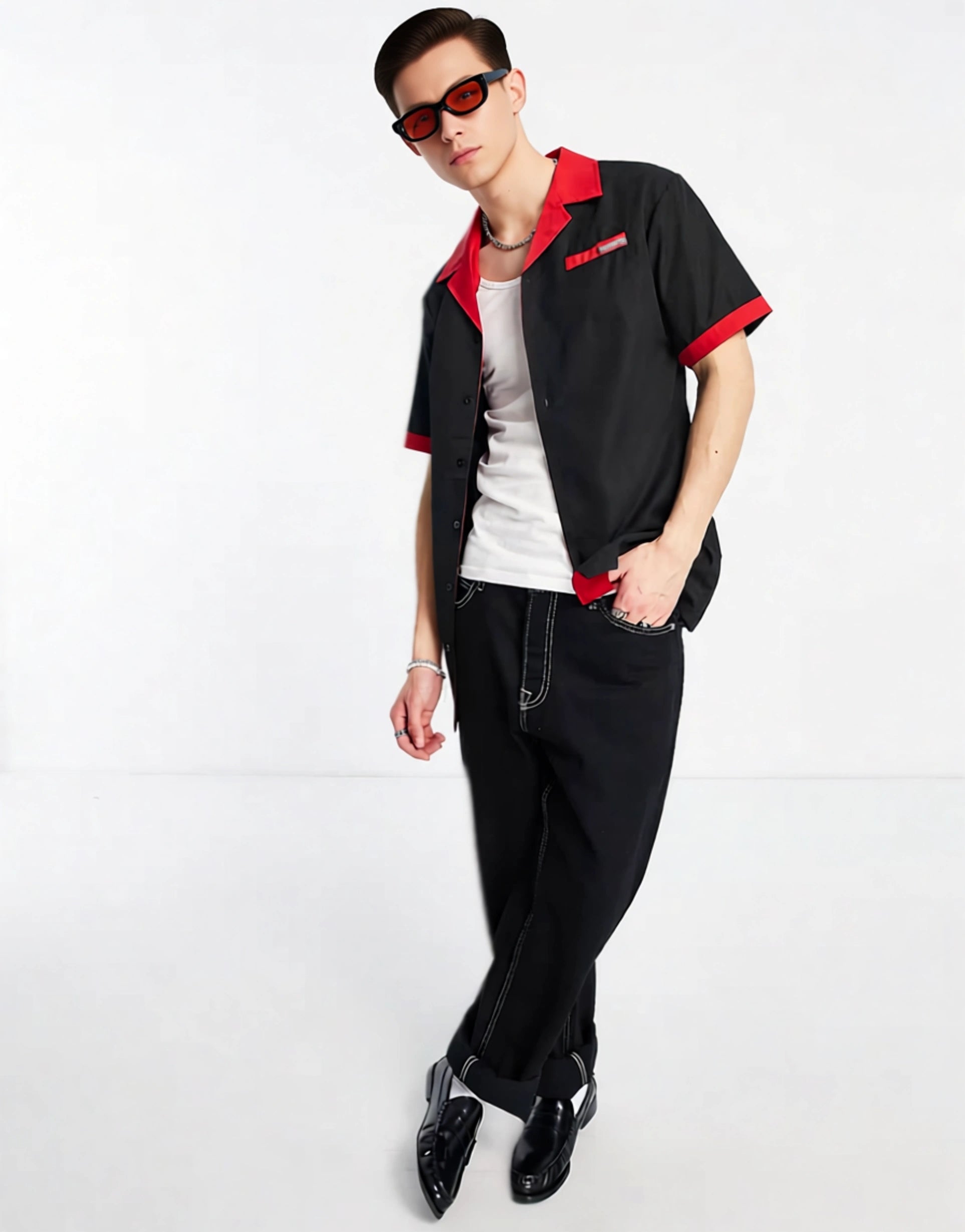Liquor N Poker Mens Co-Ord Shirt in Black With Golf Club Back Embroidery