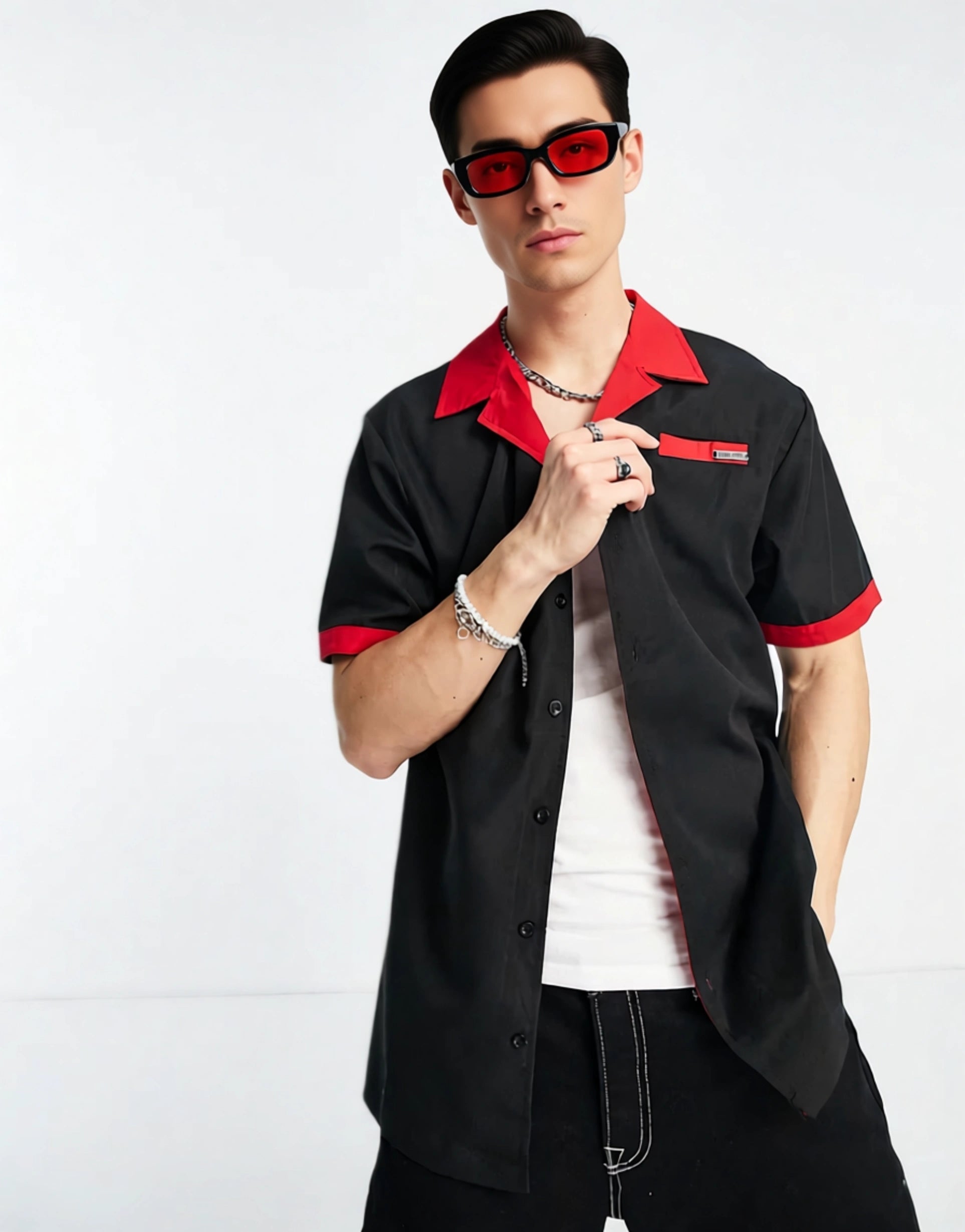 Liquor N Poker Mens Co-Ord Shirt in Black With Golf Club Back Embroidery