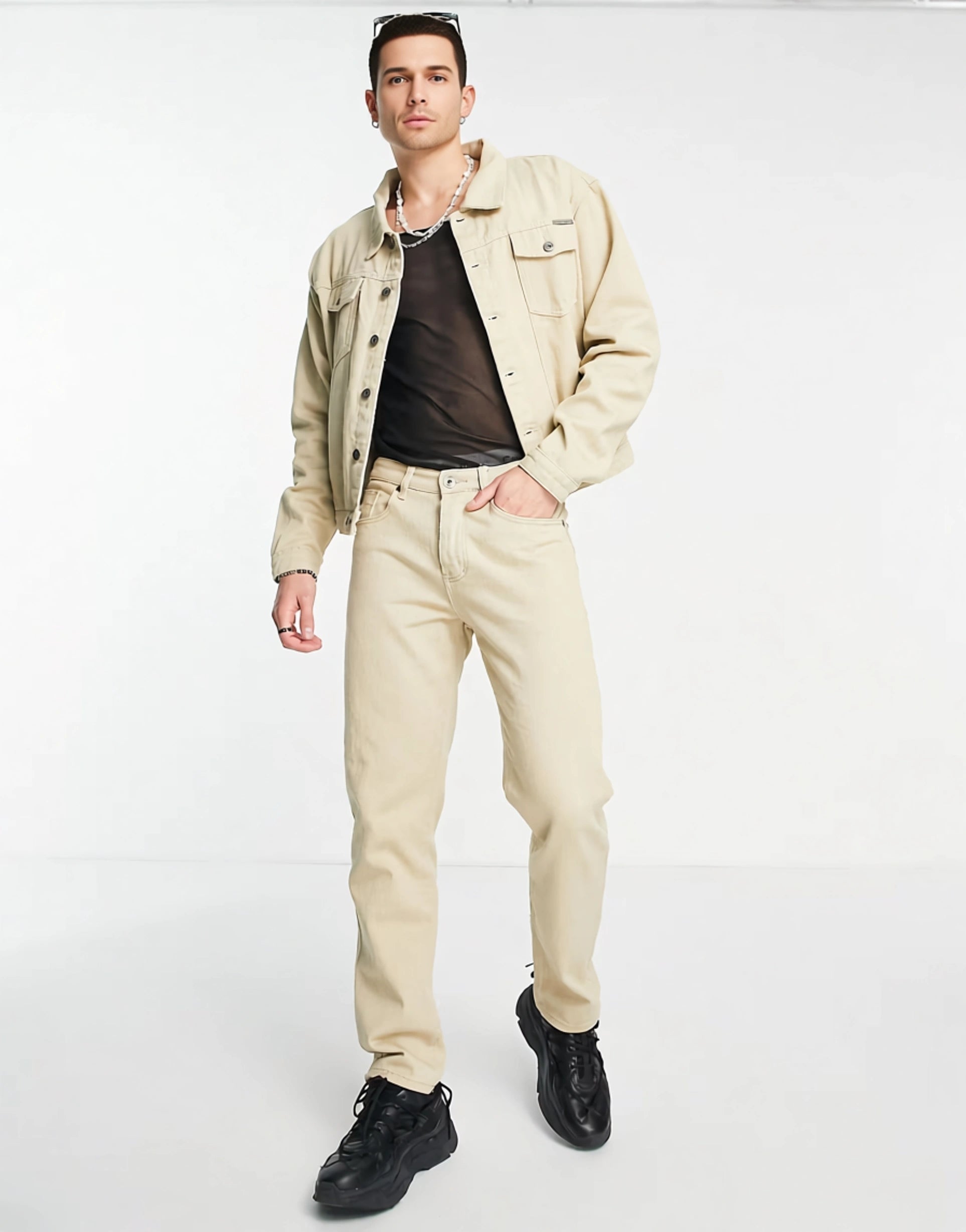 Mens Liquor N Poker Co-Ord Straight Leg Jeans In Off White Denim