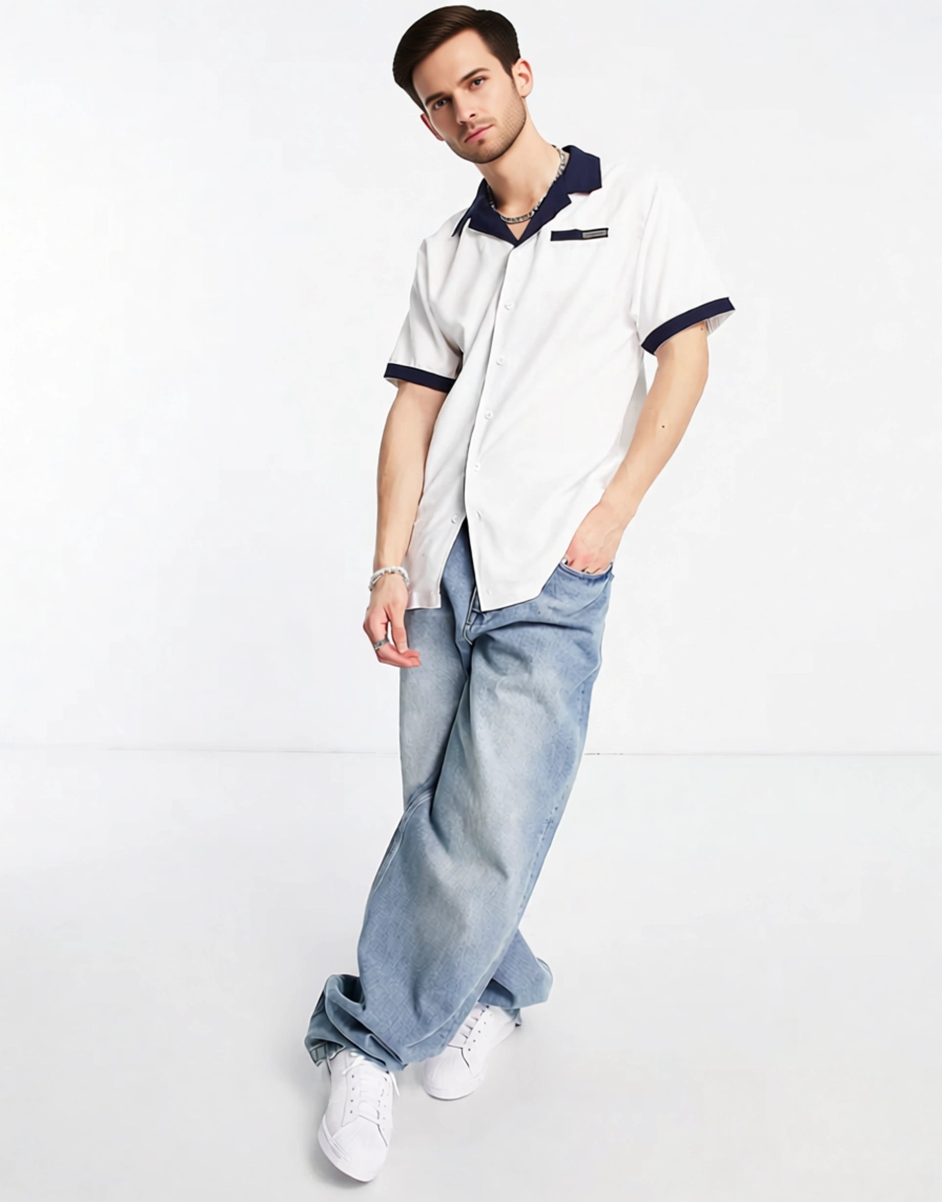 Liquor N Poker Mens Co-Ord Shirt in Off White With Golf Club Back Embroidery