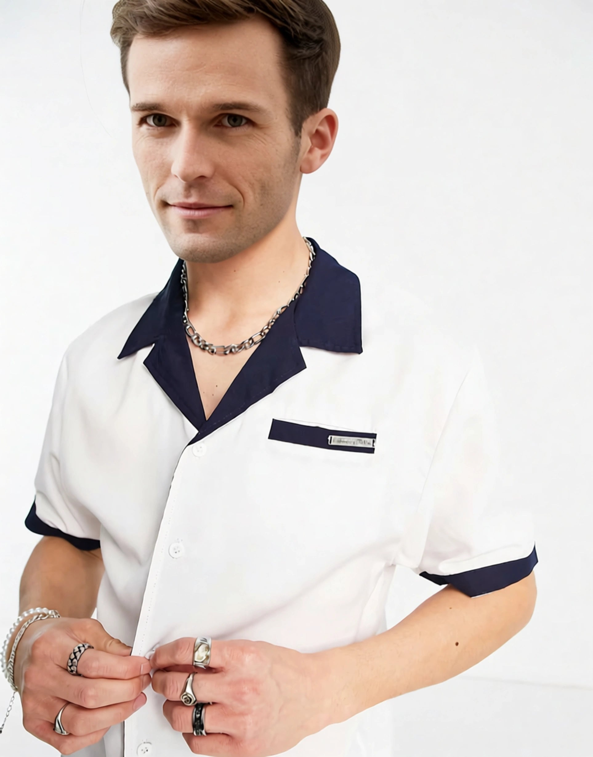 Liquor N Poker Mens Co-Ord Shirt in Off White With Golf Club Back Embroidery