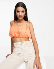 Lola May Womens Ruched Tie Cami Strap Crop Top In Orange