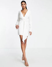 Womens In The Style Tall Tie Front Blazer Dress In White