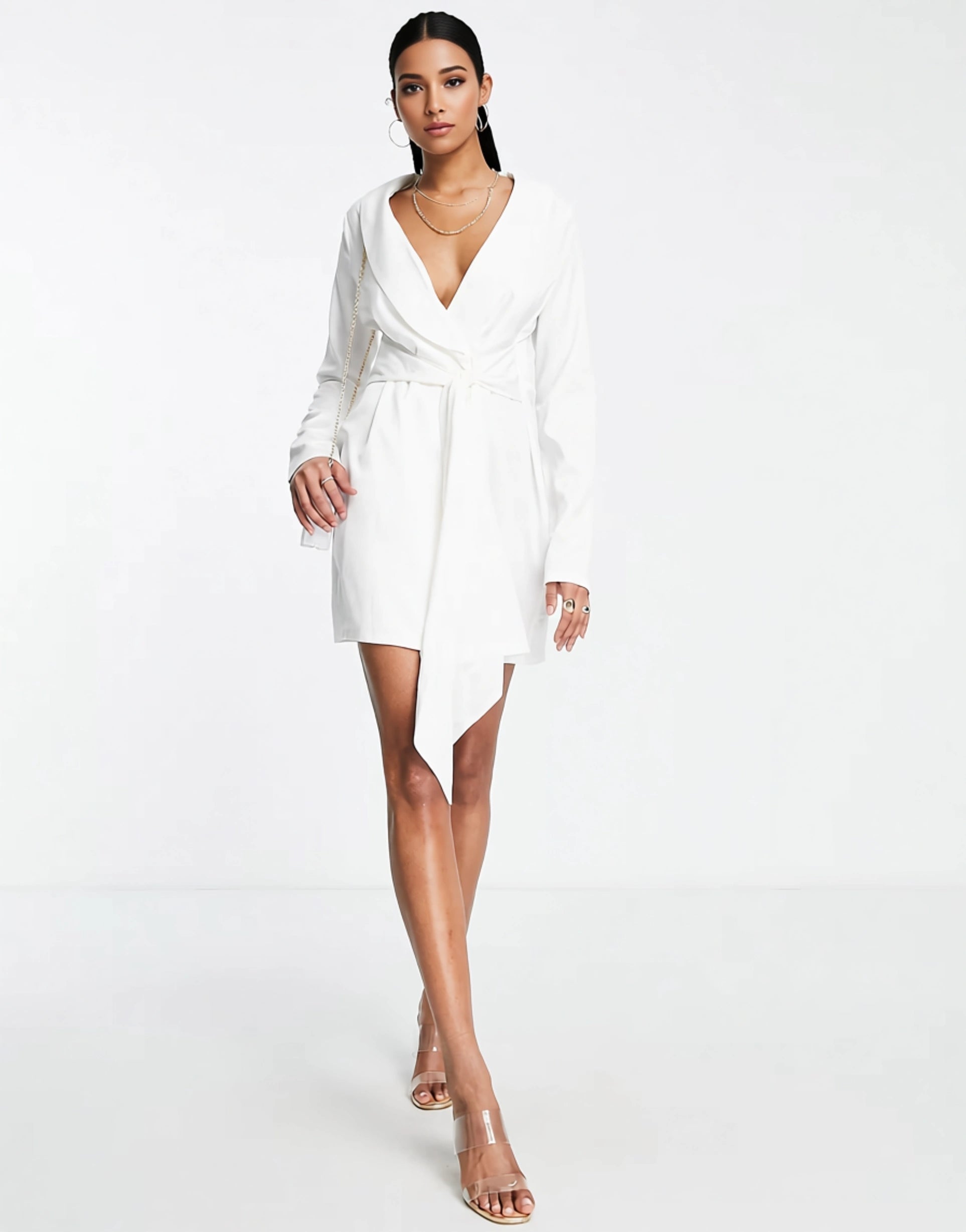 Womens In The Style Tall Tie Front Blazer Dress In White