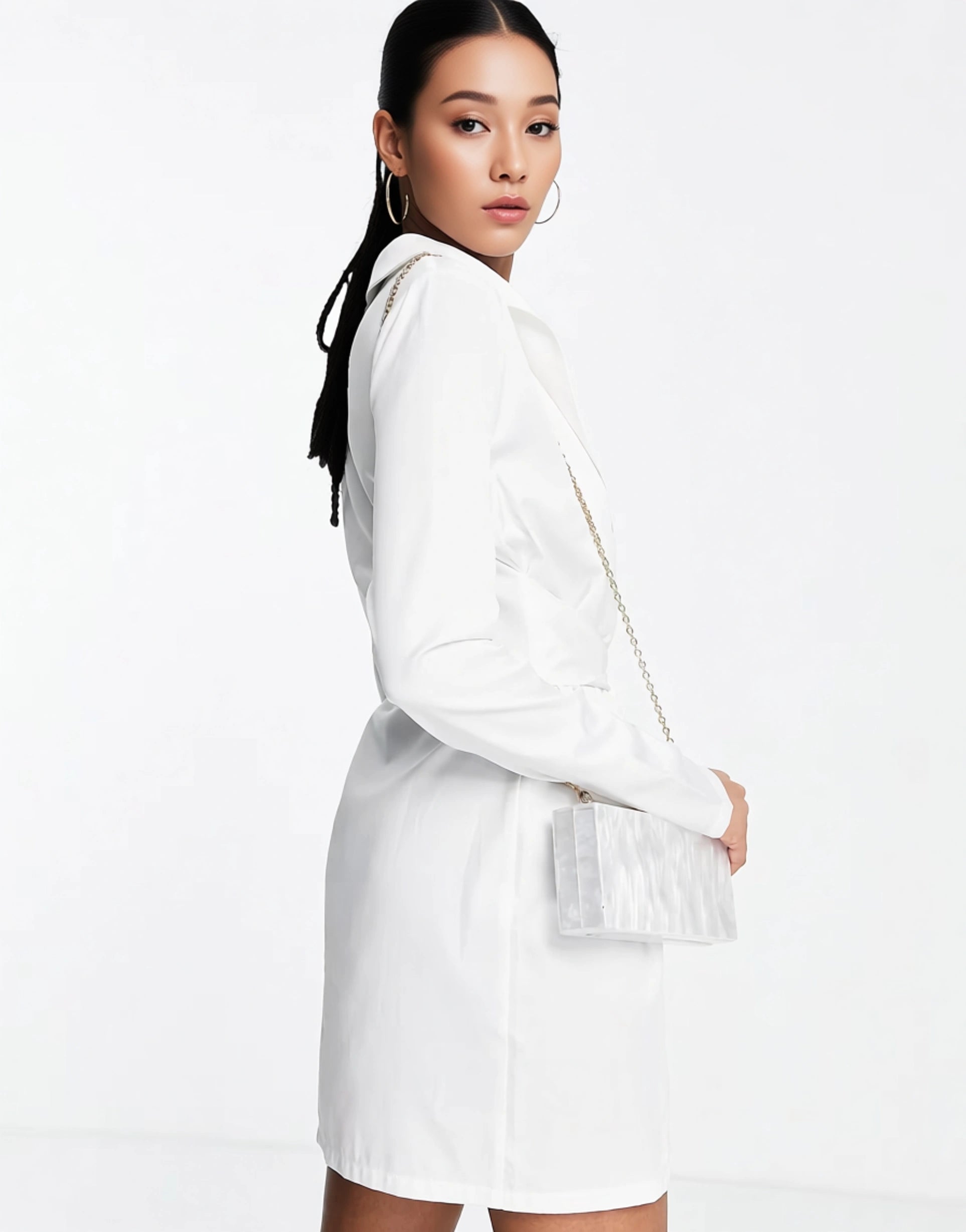 Womens In The Style Tall Tie Front Blazer Dress In White