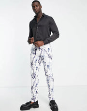 Mens Twisted Tailor Tall Lavadino Skinny Fit Smart Trousers In White With Floral Print