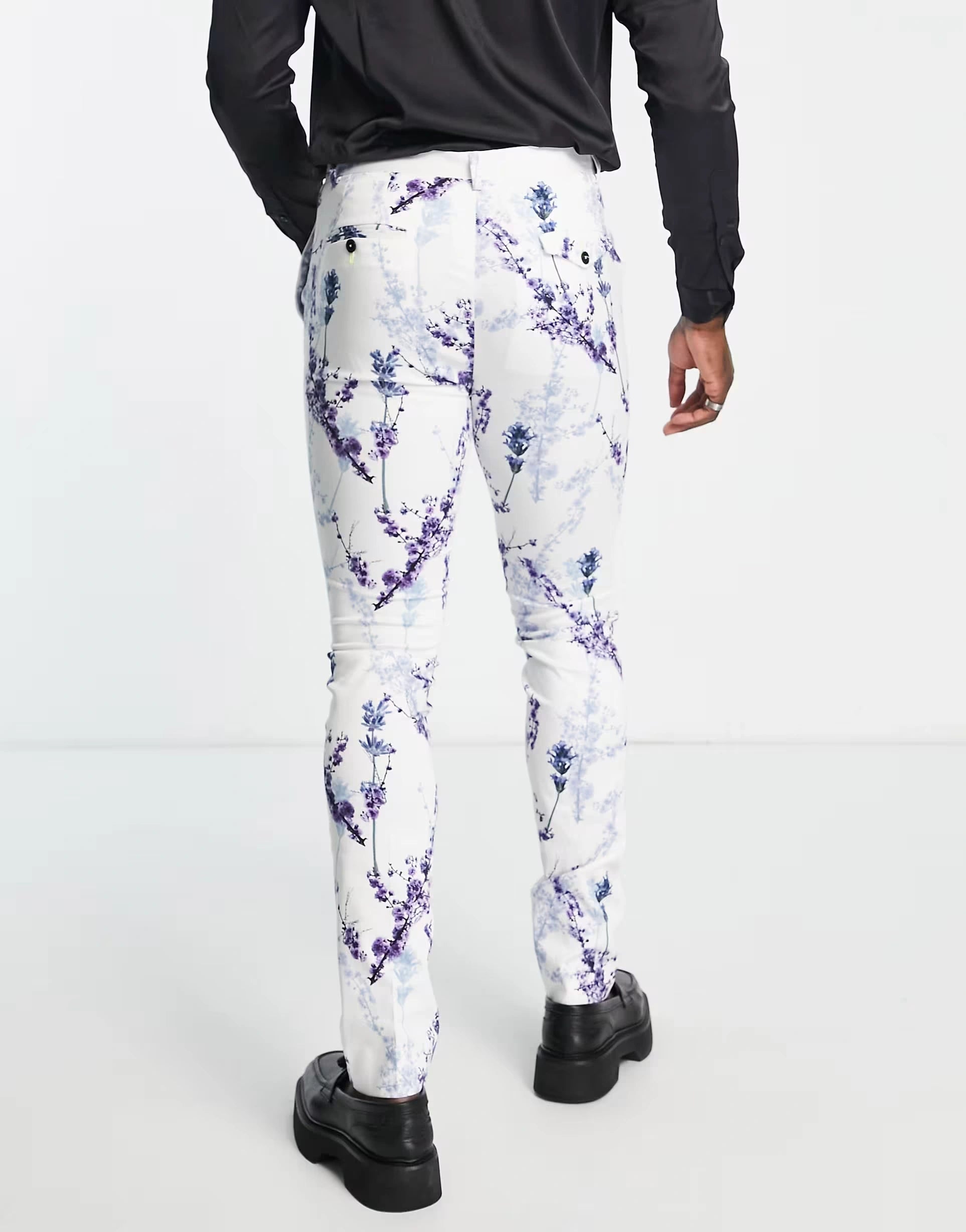 Mens Twisted Tailor Tall Lavadino Skinny Fit Smart Trousers In White With Floral Print