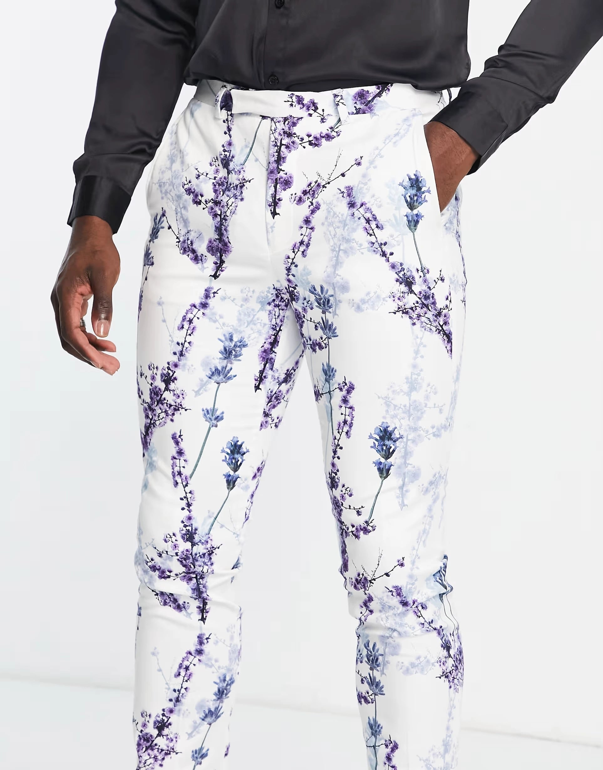 Mens Twisted Tailor Tall Lavadino Skinny Fit Smart Trousers In White With Floral Print