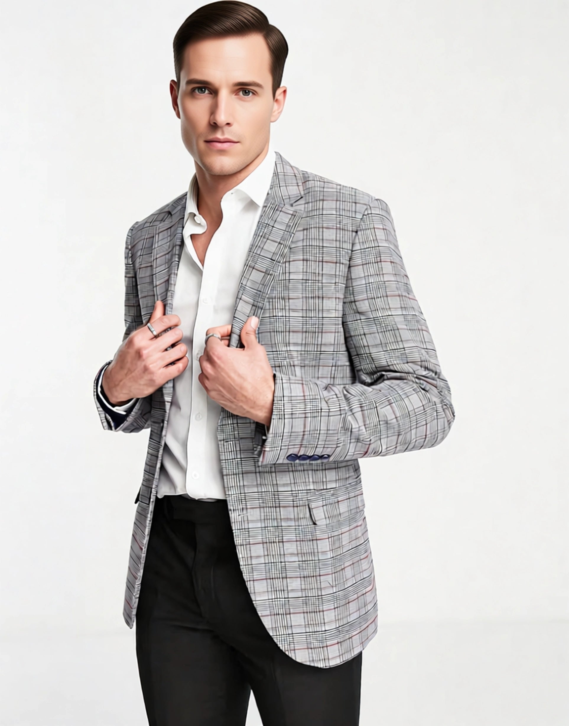 Bolongaro Trevor Mens Super Skinny Suit Jacket in Grey Check