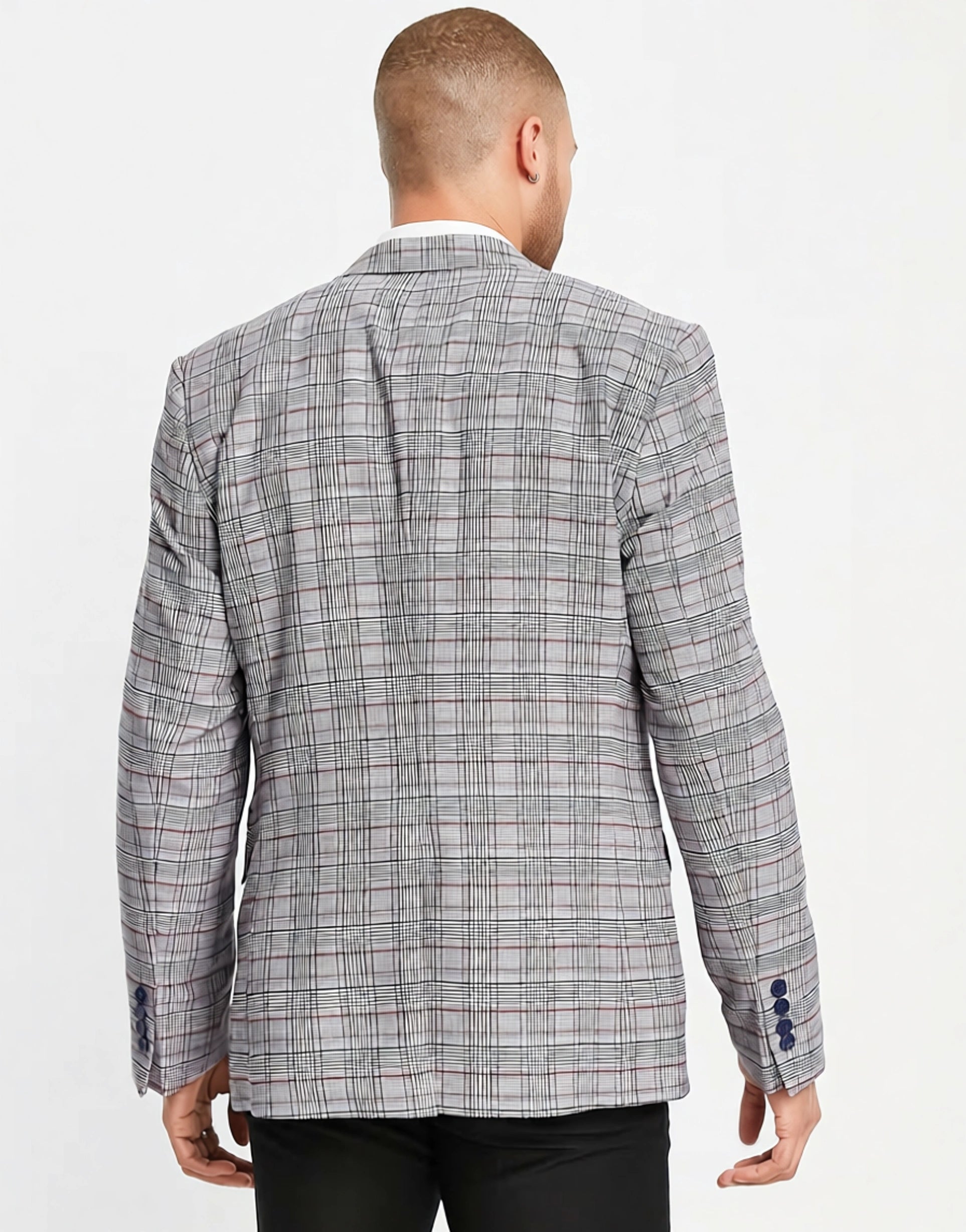 Bolongaro Trevor Mens Super Skinny Suit Jacket in Grey Check