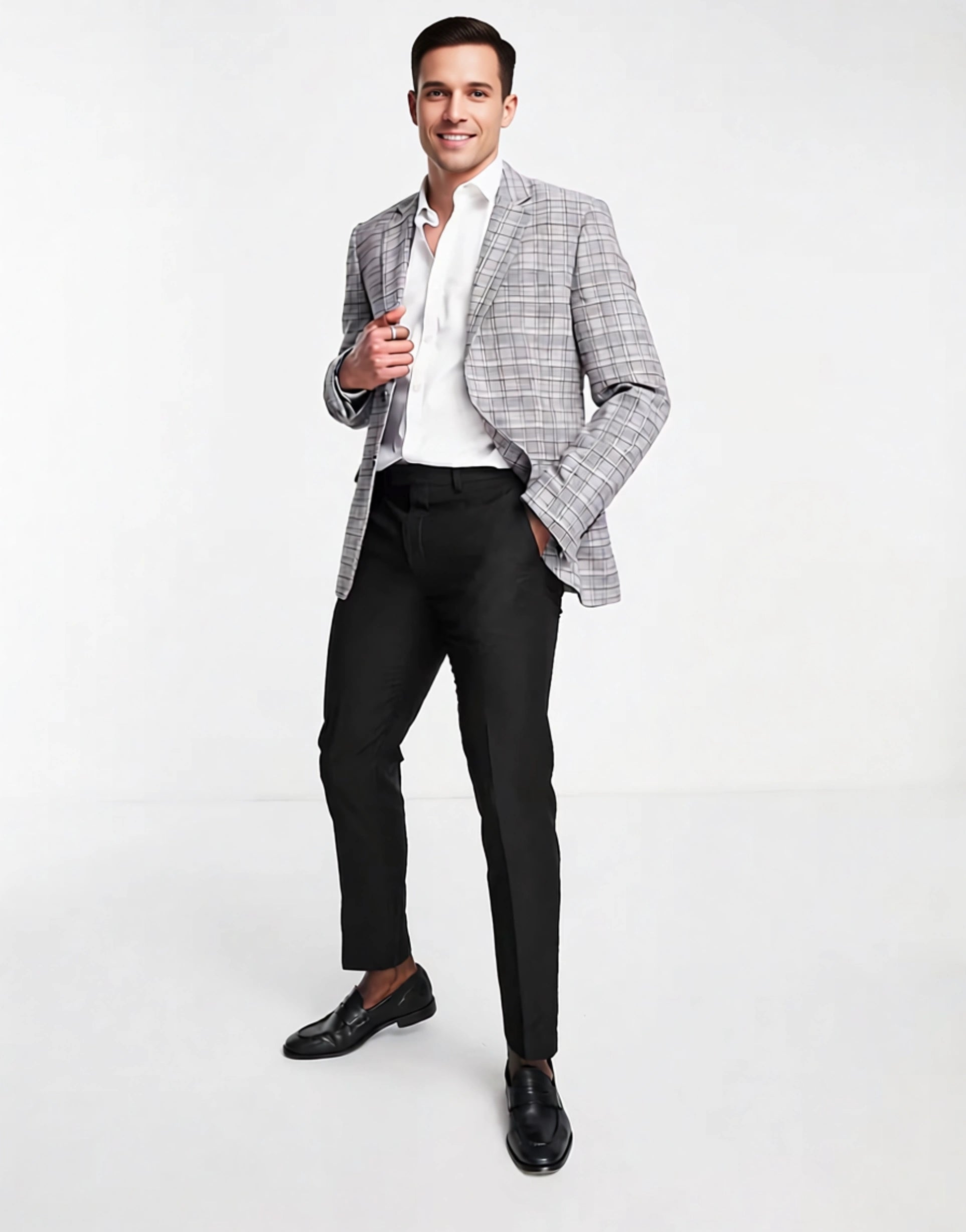 Bolongaro Trevor Mens Super Skinny Suit Jacket in Grey Check