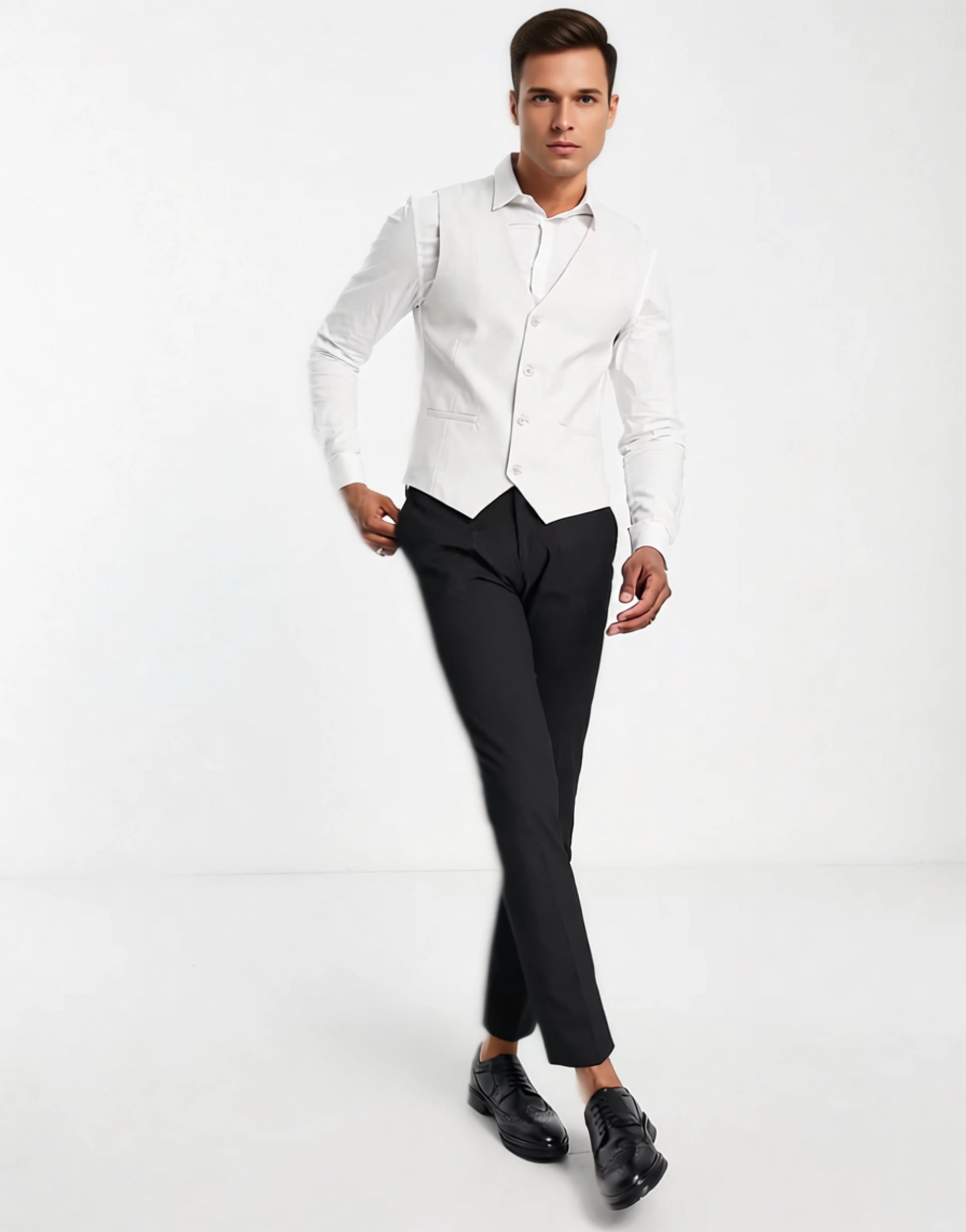 Bolongaro Trevor Mens Skinny Suit Waistcoat in Ecru