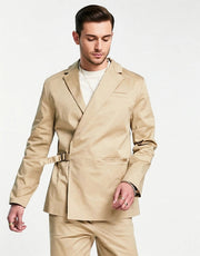 Bando Mens Slim Fit Wrap Around Suit Jacket in Taupe