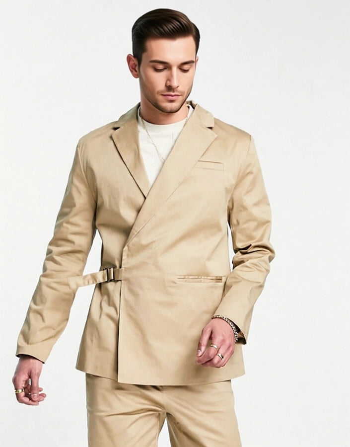 Bando Mens Slim Fit Wrap Around Suit Jacket in Taupe