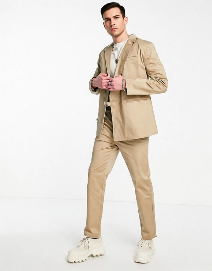 Bando Mens Slim Fit Wrap Around Suit Jacket in Taupe