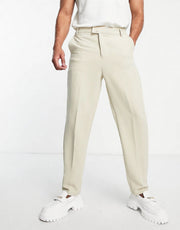 Bando Mens Carrot Fit Tapered Jersey Suit Trousers In Stone