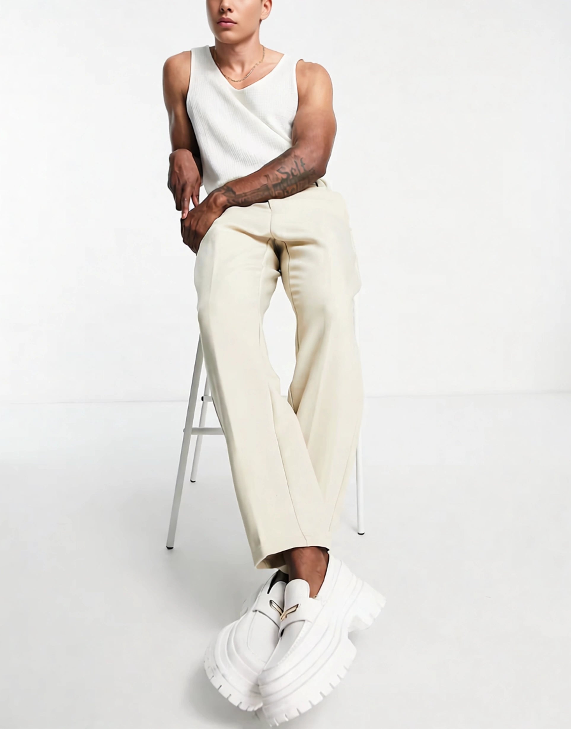 Bando Mens Carrot Fit Tapered Jersey Suit Trousers In Stone