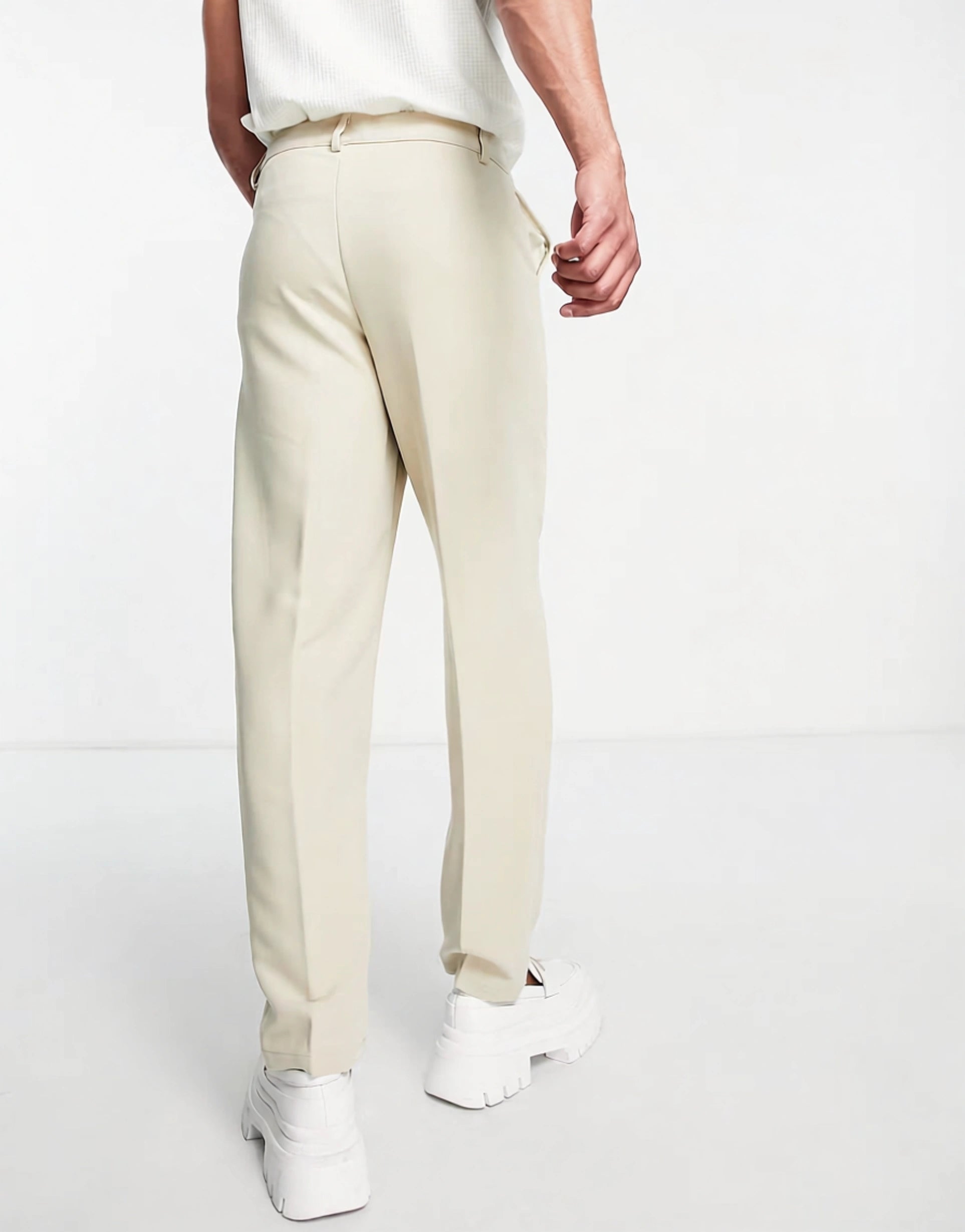 Bando Mens Carrot Fit Tapered Jersey Suit Trousers In Stone