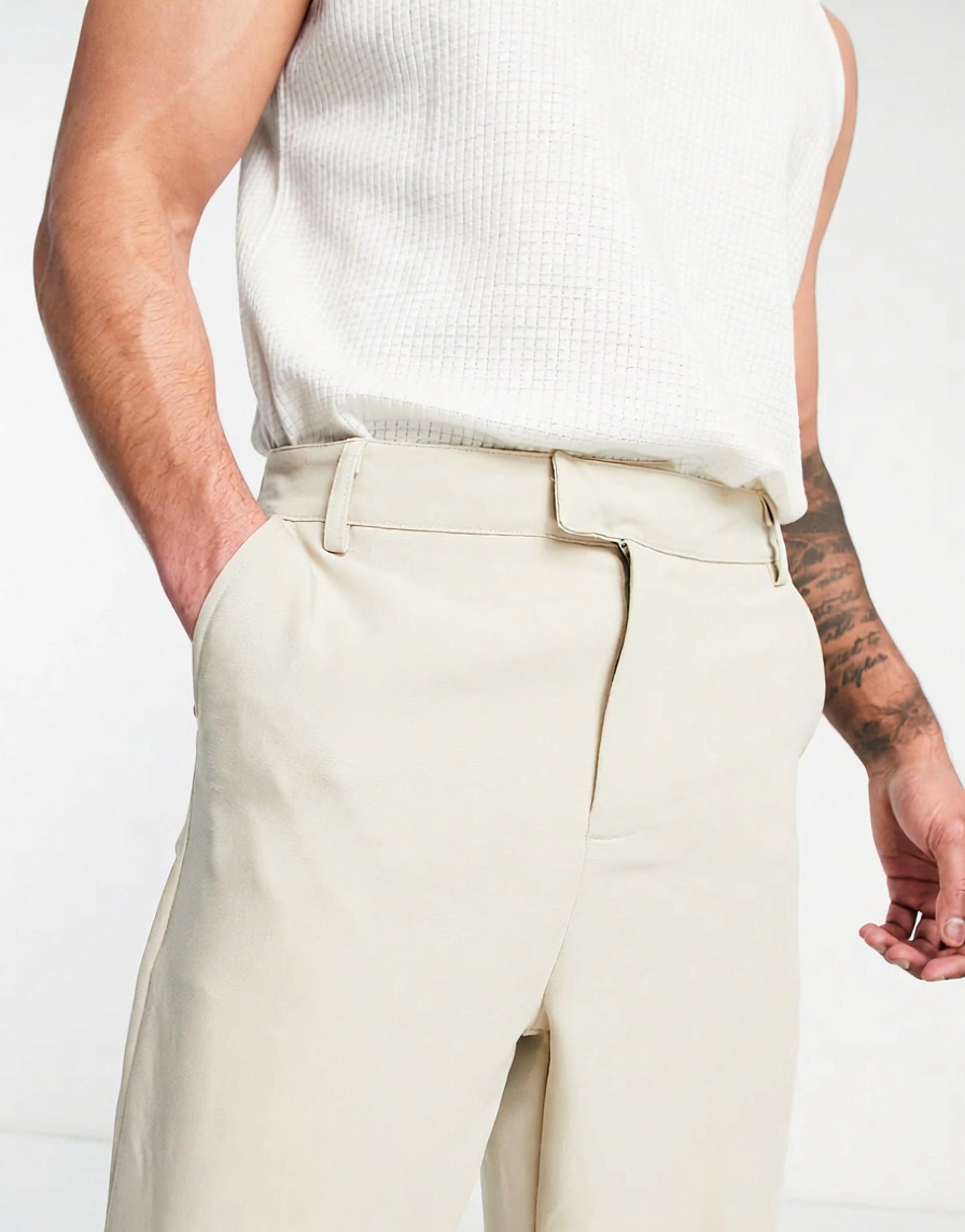Bando Mens Carrot Fit Tapered Jersey Suit Trousers In Stone