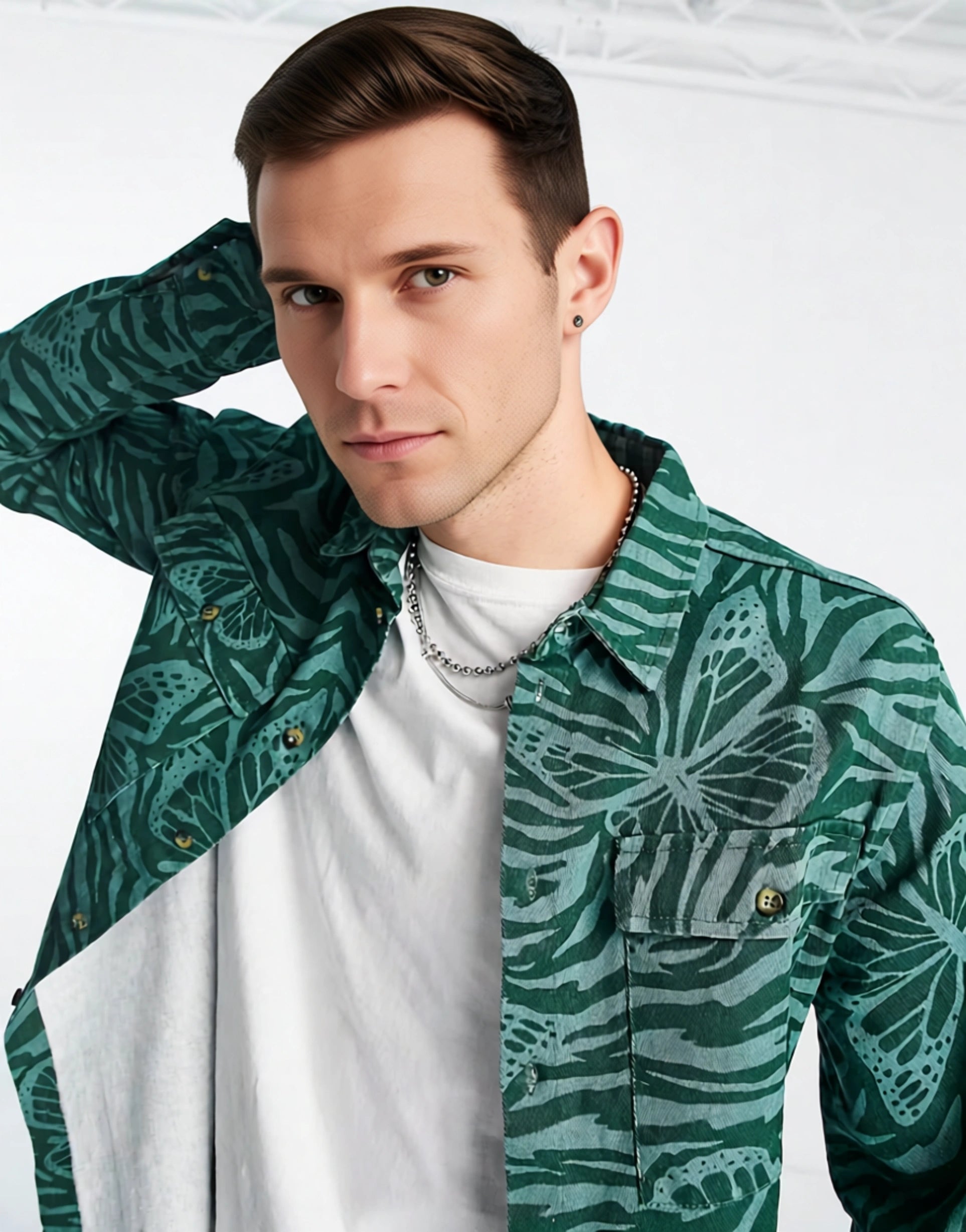 Vintage Supply Mens Butterfly Overdye Shirt In Green