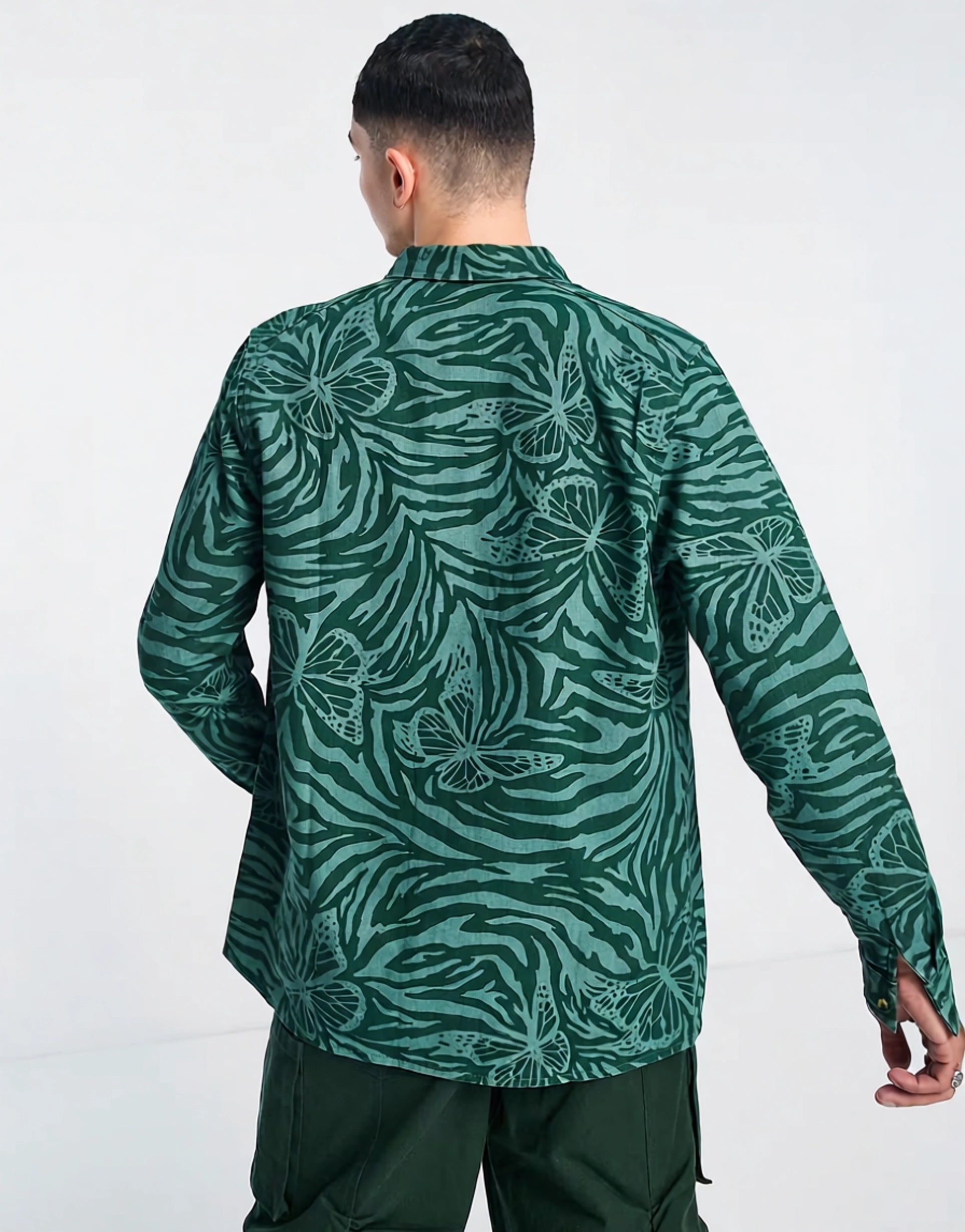 Vintage Supply Mens Butterfly Overdye Shirt In Green