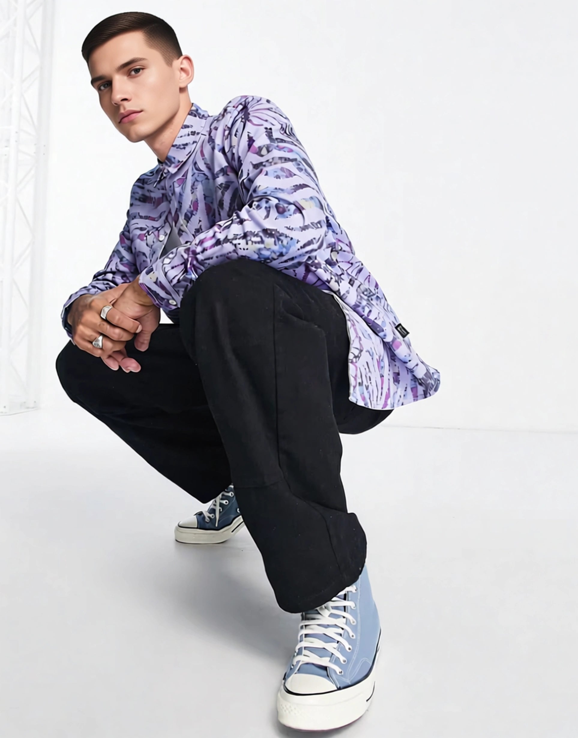 Vintage Supply Mens Butterfly Overdye Shirt In Purple