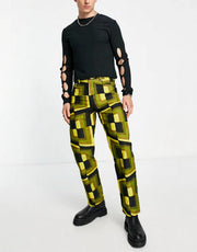 Vintage Supply Mens Abstract Printed Straight Jeans In Green