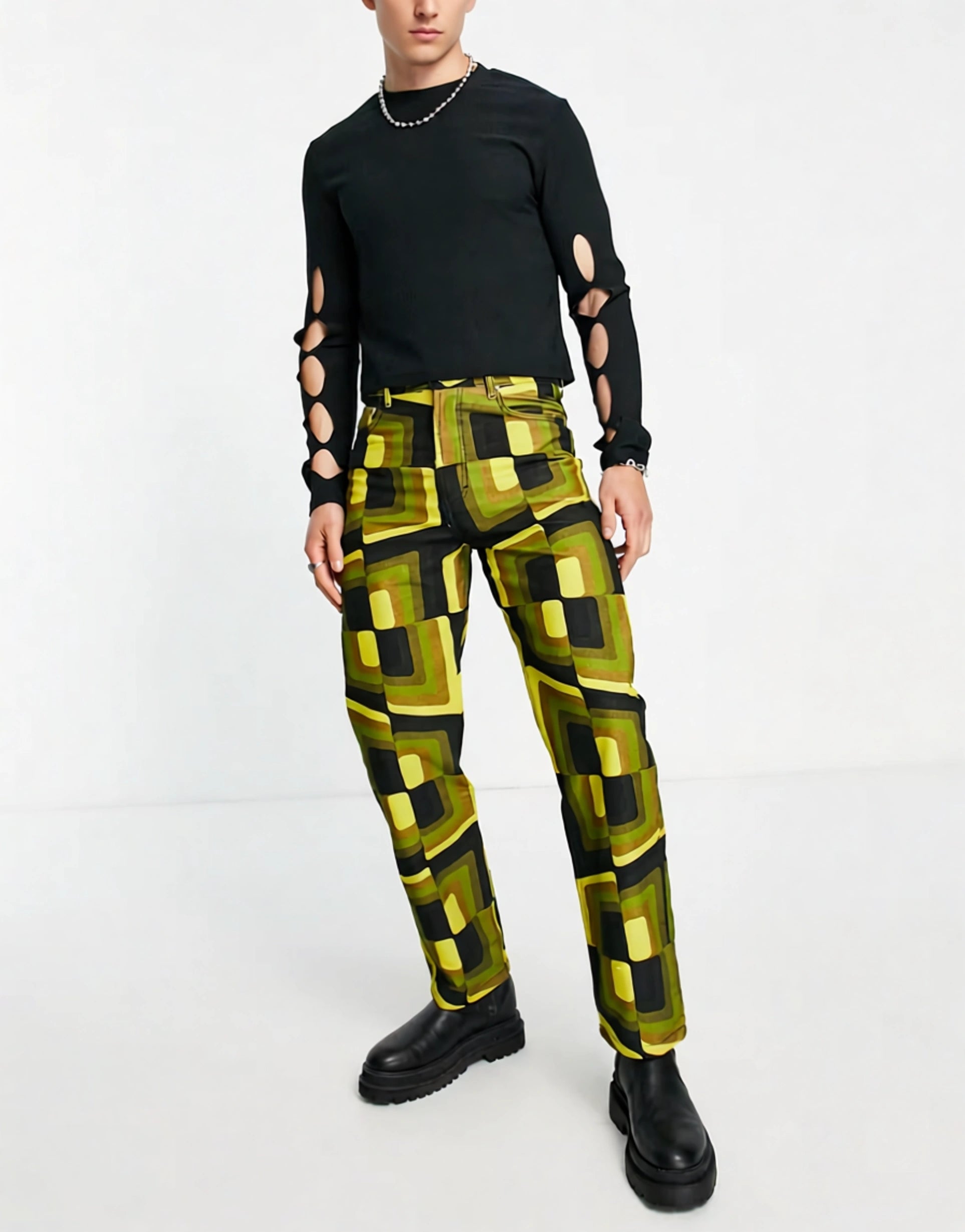Vintage Supply Mens Abstract Printed Straight Jeans In Green