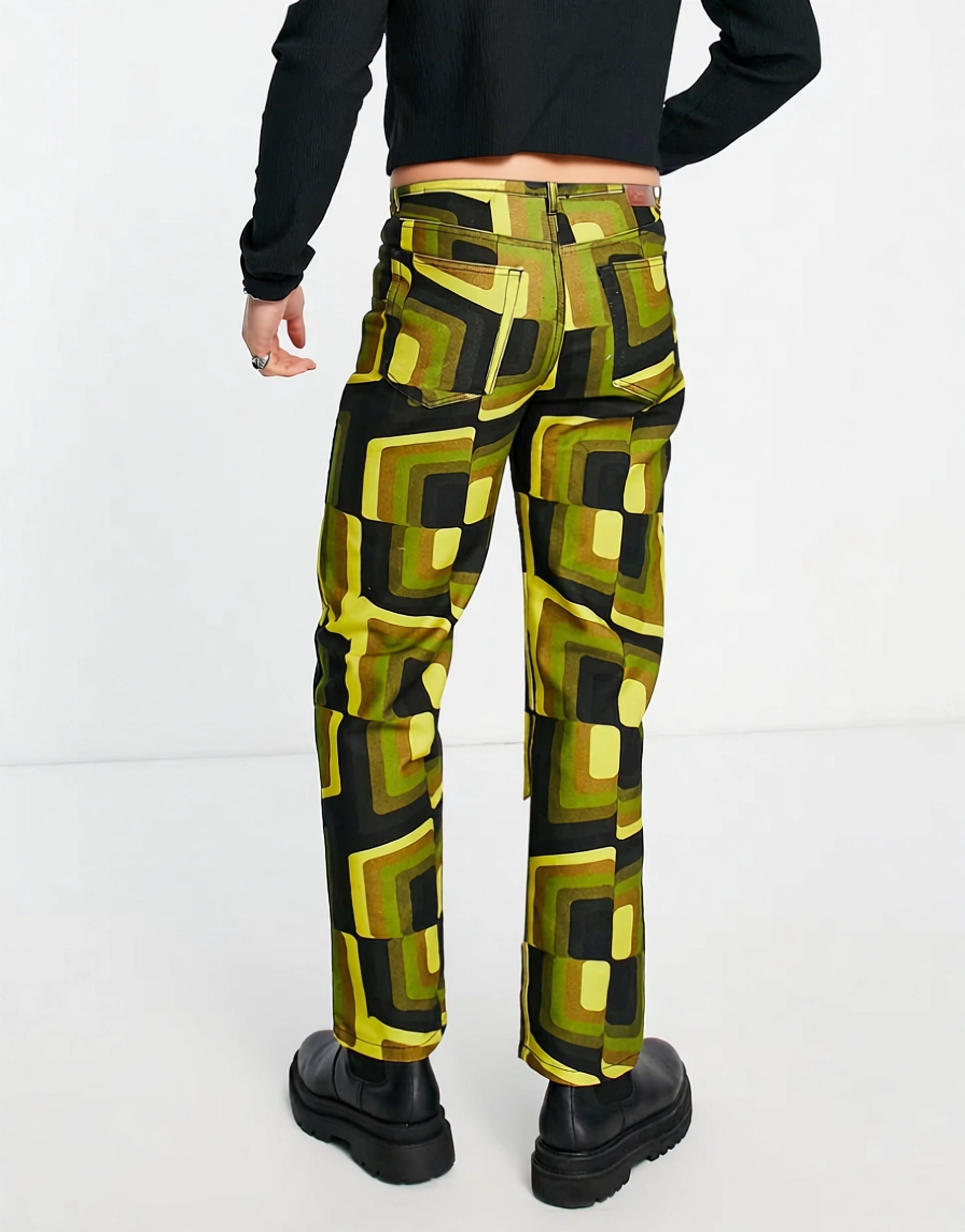 Vintage Supply Mens Abstract Printed Straight Jeans In Green