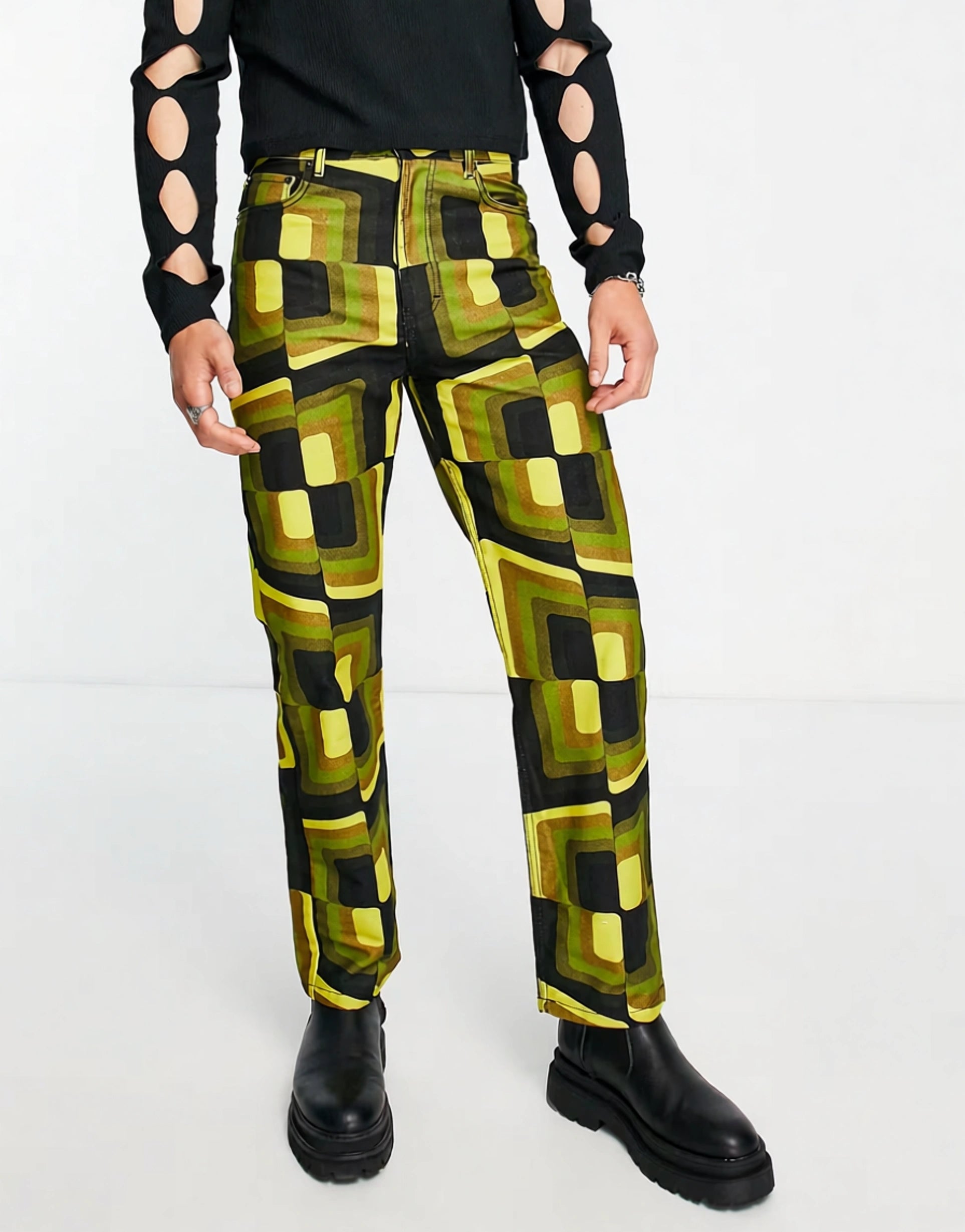 Vintage Supply Mens Abstract Printed Straight Jeans In Green