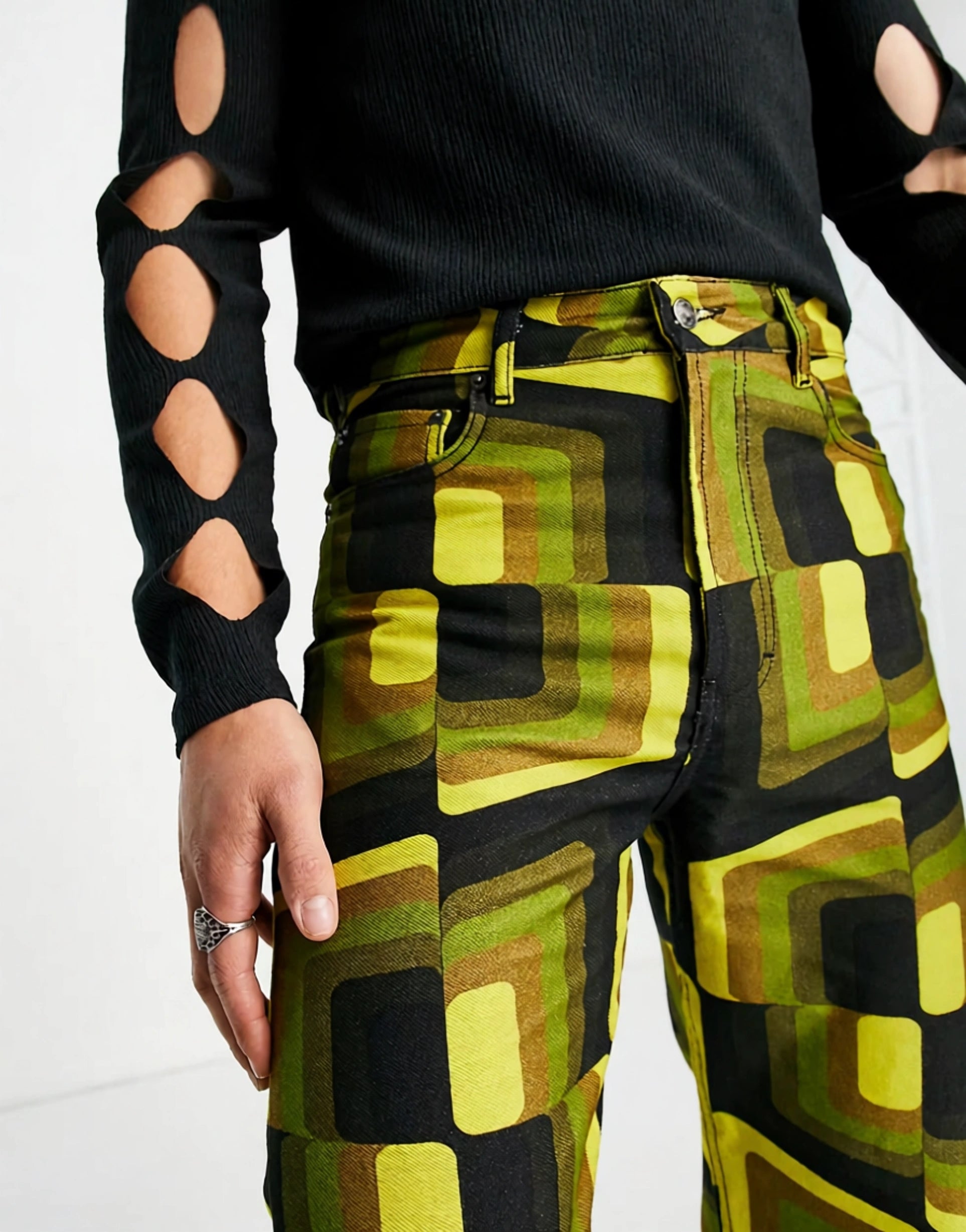 Vintage Supply Mens Abstract Printed Straight Jeans In Green