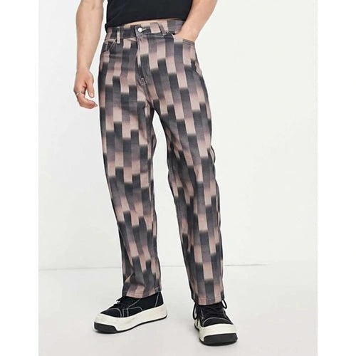 Vintage Supply Mens Tonal Checkerboard Straight Jeans In Brown
