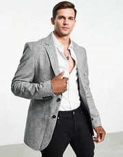 Bolongaro Trevor Mens Wedding Skinny Suit Jacket In Grey Pinstripe