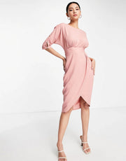 Womens Closet London Button Sleeve Kimono Style Dress In Pink