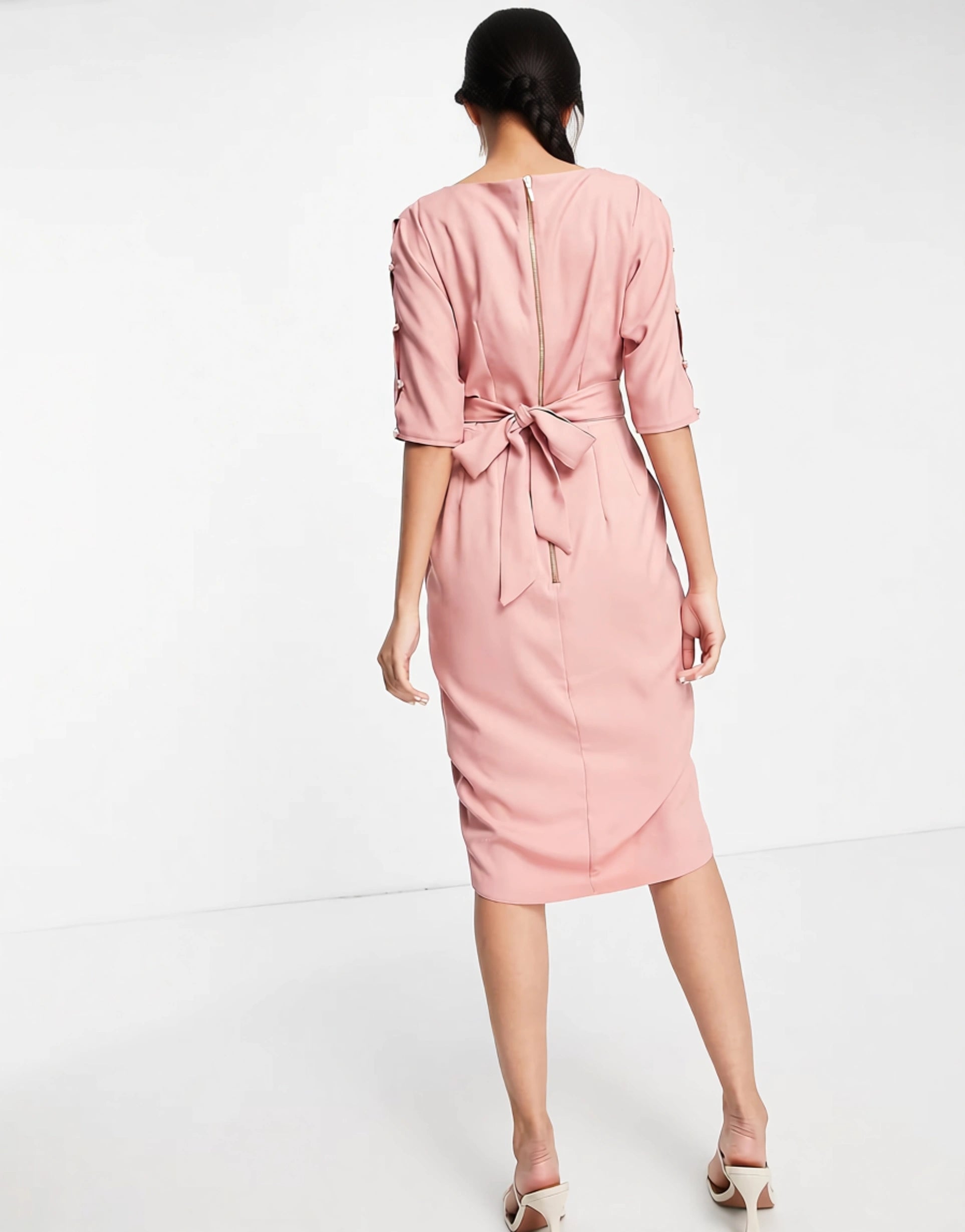 Womens Closet London Button Sleeve Kimono Style Dress In Pink
