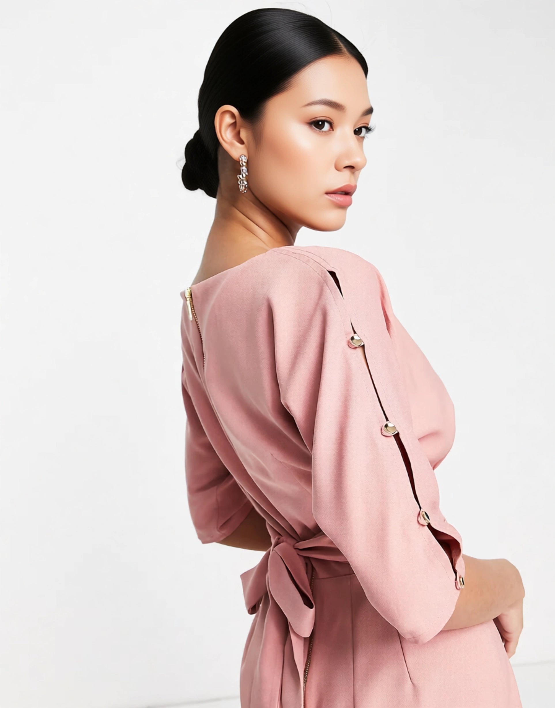 Womens Closet London Button Sleeve Kimono Style Dress In Pink