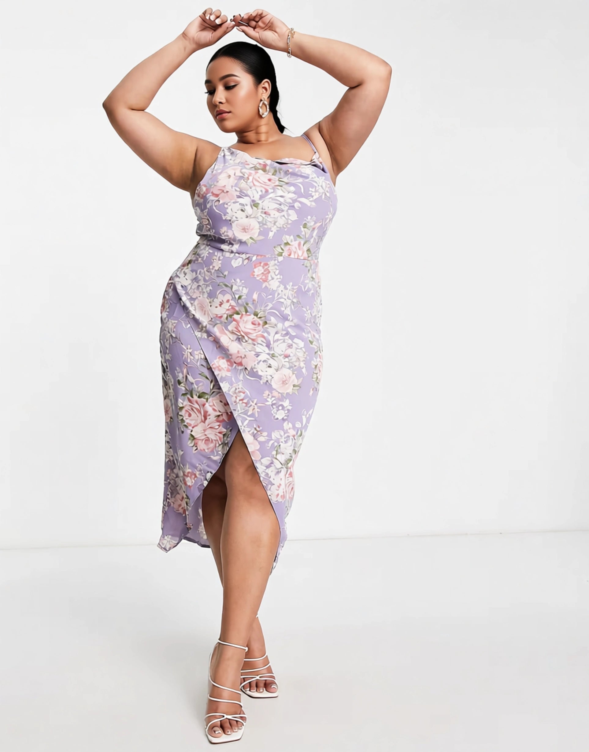 Womens Missguided Plus Satin Midaxi Cami Dress With Cowl Neck In Lilac