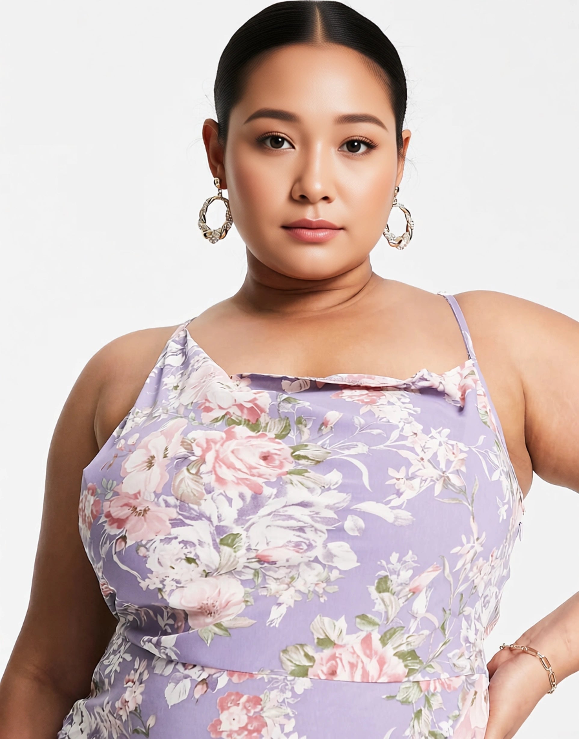 Womens Missguided Plus Satin Midaxi Cami Dress With Cowl Neck In Lilac