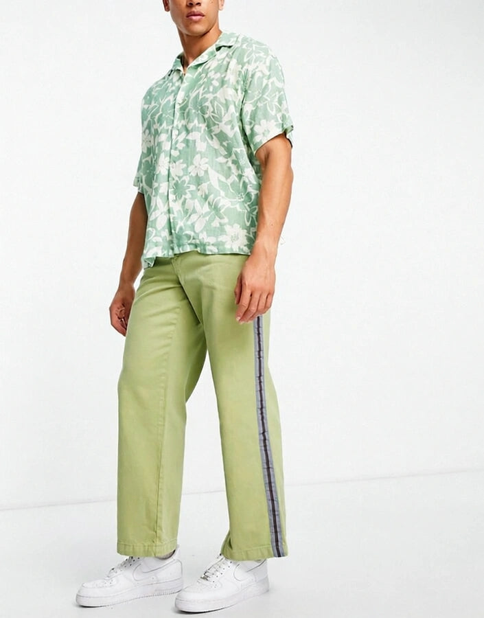 Kickers Mens Skate Leg With Side Stripe Trousers In Green