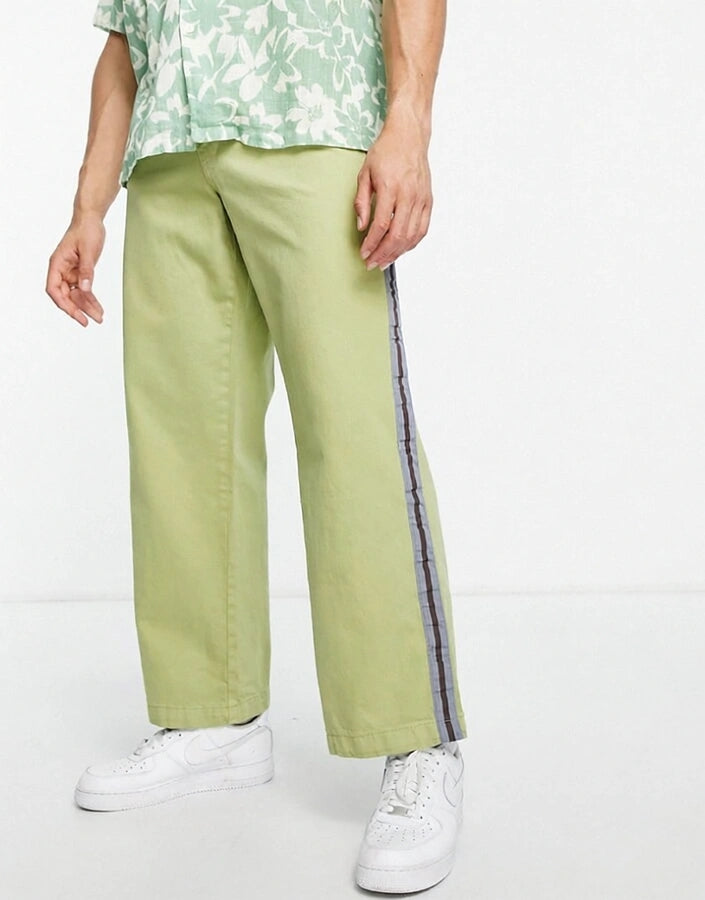Kickers Mens Skate Leg With Side Stripe Trousers In Green