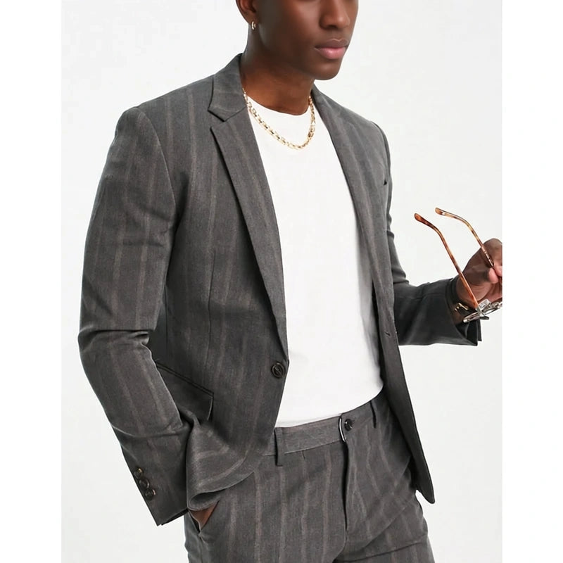 Bando Mens Slim Fit Suit Jacket in Grey Pinstripe In Grey