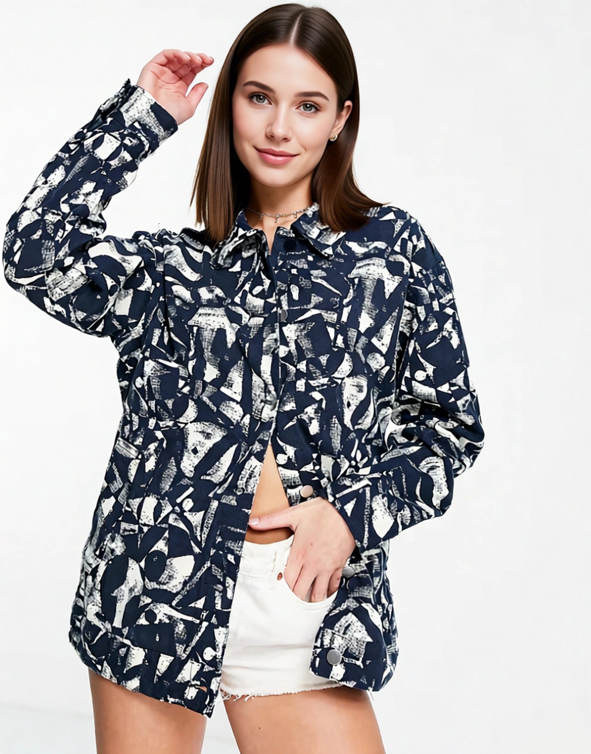 Monki Womens Co-Ord Twill Jacket in Graphic Print In Multi